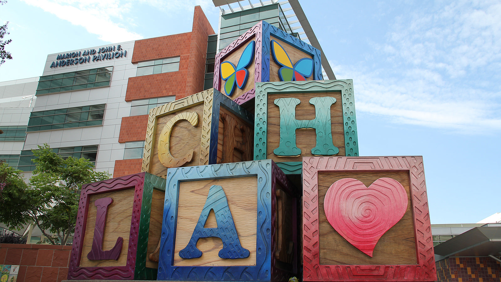 CHLA letter blocks, butterfly and heart blocks.